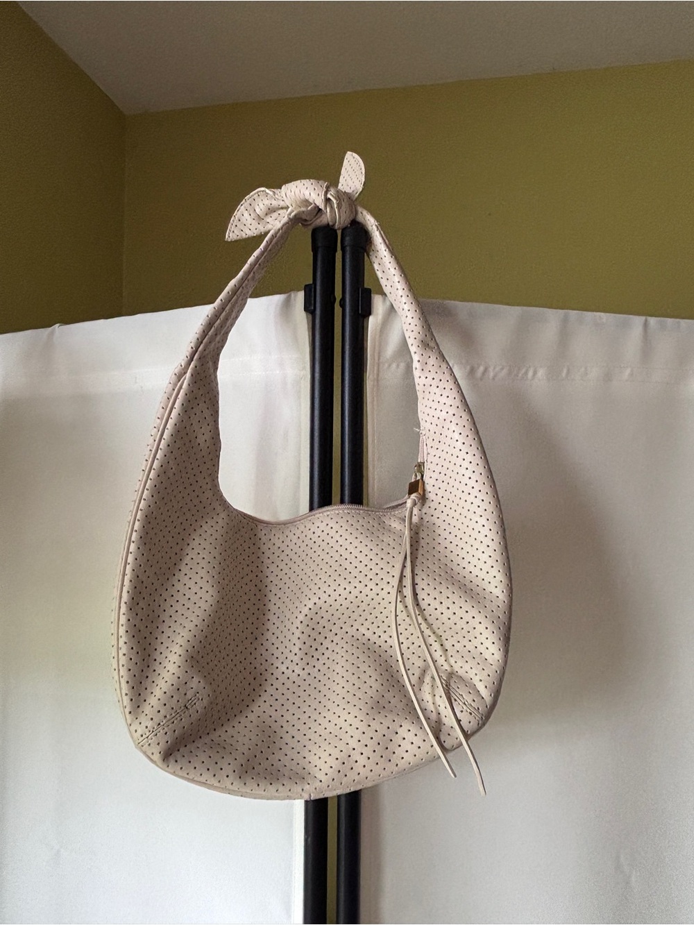 Via Spiga Cream Perforated Knotted Hobo Bag